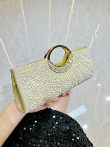 New Fashion Elegant High-end China Origin Magnetic Buckle Closure Polyester <b>Clutch</b> Evening Bag Shiny Pearl Decoration Tanjing - Product Image 2