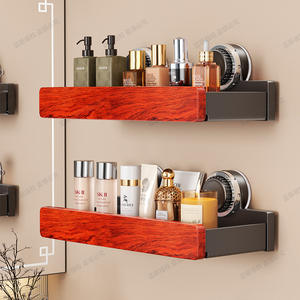 Étagère de salle de bain à ventouse en bois de rose, murale, en métal, design rectangulaire moderne, rangement durable, 30 cm, double couche - Product Image 3