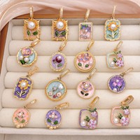 Pendentif Fleur Perle Style Peinture à l'Huile Jardin de Monet pour Femme, Vintage, Élégant, Inaltérable, Accessoire Polyvalent pour Dropshipping
