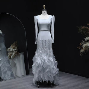 Gaun Malam Elegan Jancember LSZ039 Perak Lengan Panjang Model Duyung untuk Pesta <span class=keywords><strong>Prom</strong></span>, Pesta, dan Pernikahan - Product Image 1