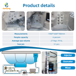Meilleur petit bain à remous 1.9m Baignoires spa modernes Bain à remous extérieur et intérieur avec 51 jets pour la maison et le jardin - Product Image 3