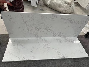 Encimera de losa de piedra de cuarzo blanco Calacatta, encimera de cocina, precio prefabricado - Product Image 3