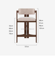 Chaise de bar haute en bois pour café, restaurant, cuisine, avec coussin blanc et accoudoirs