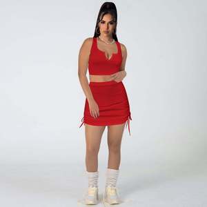 Ensemble jupe courte plissée à cordon de serrage sans manches avec logo personnalisé, jupe de sport pour vélo, jupe de jogging pour femmes, tenues 2 pièces 2023 - Product Image 5