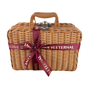 Panier <span class=keywords><strong>en</strong></span> plastique tressé marron vintage, petit, rectangulaire, avec couvercle tissé à la main, poignée écologique, cadeau de mariage naturel, boîte de rangement - Product Image 4