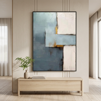 Peinture sur toile abstraite texturée 3D moderne, peinte à la main, style minimaliste bleu beige, décoration murale pour la maison, vente en gros d'usine