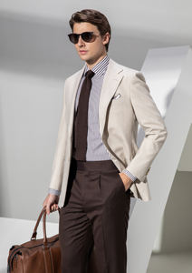 HARCHOY, chaqueta <span class=keywords><strong>de</strong></span> <span class=keywords><strong>traje</strong></span> <span class=keywords><strong>de</strong></span> <span class=keywords><strong>caballero</strong></span> elegante y <span class=keywords><strong>de</strong></span> alta gama a la moda, hecha <span class=keywords><strong>de</strong></span> rayas blancas tejidas a cuadros y tela <span class=keywords><strong>de</strong></span> lana 100% - Product Image 2