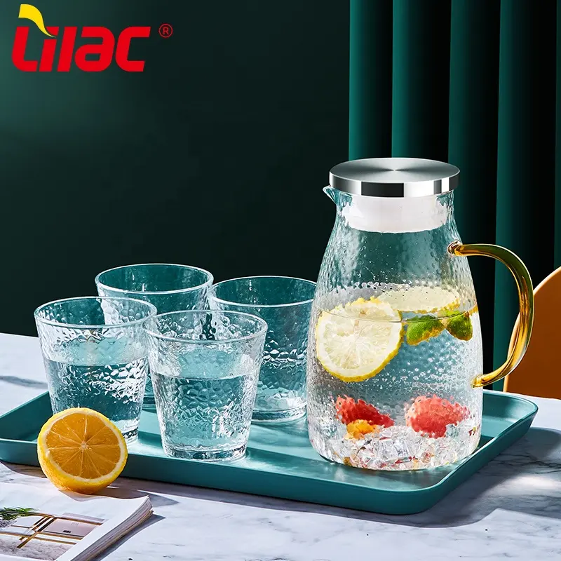 Lilla BSCI SGS LFGB 1600ml + 300ml * 4 pezzi stile nordico tazza di vetro set brocca e bicchieri per bere brocca di acqua fredda con limone