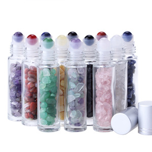 Venta al por mayor, 10ml, piedra natural de piedras preciosas, rodillo curativo, Chips de cristal dentro de la botella de vidrio de aceite esencial - Product Image 3