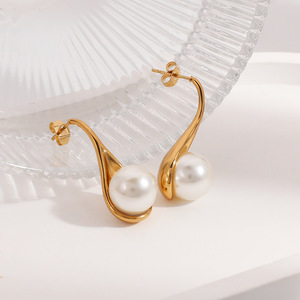 <b>Cuff</b> <b>Earrings</b> Pearl 18k Gold Plated U-Shaped Teardrop Geometric Everyday Wear - Product Image 4