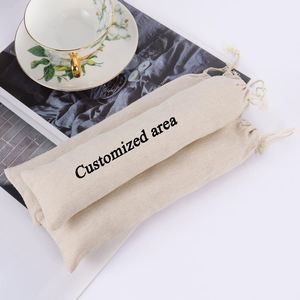 Custom Logo Cotton Linen <b>Drawstring</b> Straw Storage Pouch Reusable <b>Drawstring</b> <b>Bag</b> for Straw Utensil Cutlery Packaging - Product Image 1
