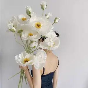 Wholesale Simulation 2 Heads Silk Big Coquelicot White Artificial Large Poppy Flower For Indoor Home Wedding Decorations