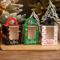 Boîte à bonbons de Noël avec fenêtre transparente et poignée en papier, emballage pour cadeaux de fête, chocolats, biscuits, petits cadeaux, fournitures pour fêtes