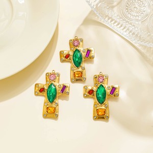 Barock-Stil Edelstahl Farbige Edelstein-Einlage Kreuz/Bär/Wolke Anhänger DIY Schmuckzubehör Charms - Product Image 2