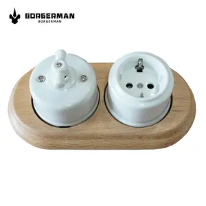 Decorative Vintage Retro Porcelain Ceramic Wall Switch And German Socket With Double Wood Frame