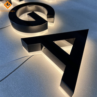 Miroir noir en titane 3D en acier inoxydable, lettre lumineuse rétroéclairée, enseigne de Logo de magasin à Led