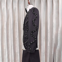 Costume homme 3 pièces vintage tendance respirant en laine peignée style européen avec broderie de strass noirs sur le bas de la veste, taille plus