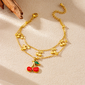 Fashionable Summer Fruit Charm <b>Bracelet</b> <b>Set</b> Strawberry Cherry Watermelon Women's Jewelry Gift Stainless Steel B1706 B1707 B1708 - Product Image 4