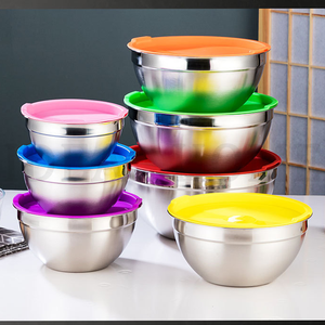 Tazones para Mezclar de Acero Inoxidable Grueso con Tapa Multicolor, Tazones para Ensalada de Varios Tamaños para Hornear, Preparar, Cocinar y Servir Alimentos - Product Image 1