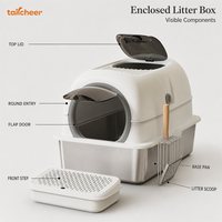 Bac à litière pour chat en acier inoxydable Tailcheer, avec capot fermé, entrée ronde, couvercle rabattable, pelle à litière incluse, vente en gros OEM ODM