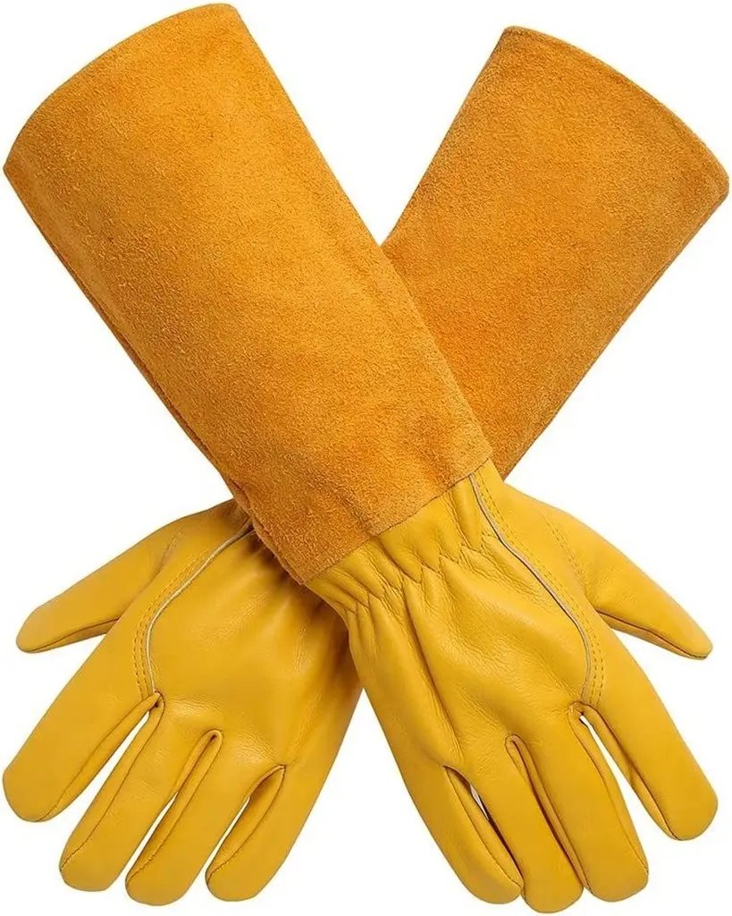 ถุงมือหนังมีหนามป้องกันปลายแขนยาวสำหรับผู้ชายถุงมือหนังตัดแต่งกิ่งกุหลาบถุงมืองานเชื่อม