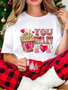 T-shirt da donna taglie forti per San Valentino, stampa cuore, girocollo, casual, primavera estate, 100% cotone jersey, manica corta - Product Image 3