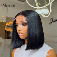 Perruques Bob en Cheveux Humains Bruts 100% Naturels, Couleur Noire, Densité 250%, SDD Lisses Comme des Baguettes, 5x5, 10 Pouces, Vente en Gros