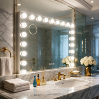 Miroir de Maquillage Carré Tactile 21 LED Grossissant 100x80 cm avec Cadre Métallique et Éclairage 3 Couleurs, Fonctionnalités Personnalisables