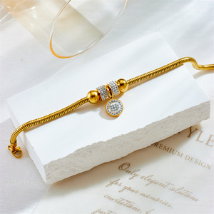 Fashion Charm Bracelet Gold Plated Rhinestone Bead Pendant Stainless Steel Gift Jewelry B995 - Product Image 3