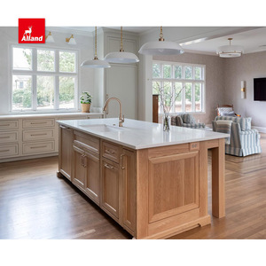 AllandCabinet Armoire de cuisine de luxe en <span class=keywords><strong>bois</strong></span> massif avec cadre américain Shaker à perles blanches et armoire cannelée avec îlot dans les villas - Product Image 3