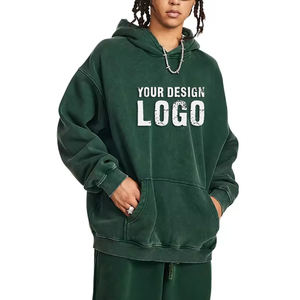 Custom Logo Heavyweight Drop Shoulder Oversized Men's Hoodies High Street <b>Vintage</b> Washed Plus Fleece Loose Mens Hoodies - Product Image 2