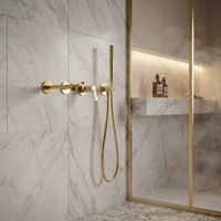 Système de douche encastré en laiton massif avec poignée moletée, mitigeur mural, douchette pluie douce et douchette à main pour villa