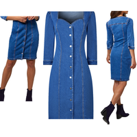 Robe décontractée en denim délavé à demi-manches de style moulante OEM pour femmes