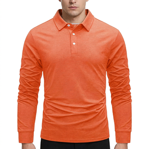 Polo tricoté à manches longues pour homme, couleur unie, décontracté, respirant, en coton, coupe classique, fournisseur en gros, personnalisable - Product Image 1