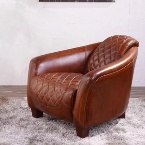 Retro Vintage Leather Club Armchairs Tobacco Genuine Leather <strong>Accent</strong> <strong>Chair</strong> <strong>Living</strong> <strong>Room</strong> Reclining Sofa <strong>Chair</strong> - Product Image 4