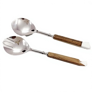 Outil de service en acier inoxydable de haute qualité avec poignée en résine de bois ensemble de serveur de salade noël saint valentin événements vaisselle couverts - Product Image 1