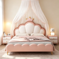 Lit en bois massif avec couronne de princesse en cuir et espace de rangement, meubles de chambre à coucher pour filles