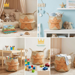 Hot Trend Cute Star Embroidery Rattan Storage <b>Basket</b> <b>With</b> <b>Handles</b> For Children's Toy Storage Top Sale - Product Image 2