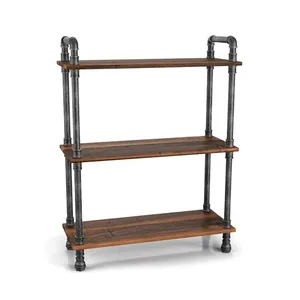3 niveles de estantería de pino macizo abierto estantes de madera rústico moderno Industrial Metal3 Nivel de pared de madera escalera estante
