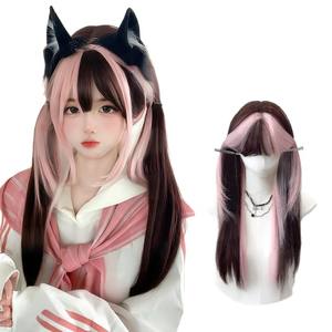 Cherry Blossom Story – perruque longue et droite rose pour femmes, avec frange latérale, ligne de cheveux naturelle, couvre-tête complet, style Cosplay Lolita - Product Image 2