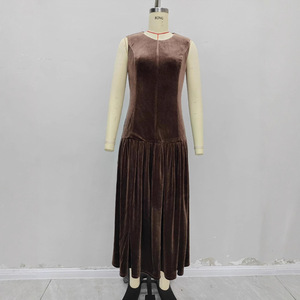 Vestido de <span class=keywords><strong>Terciopelo</strong></span> Elegante y Moderno para Mujer, Estilo Otoñal, Color Sólido, Falda Plisada, Sin Mangas, Corte Entallado - Product Image 3