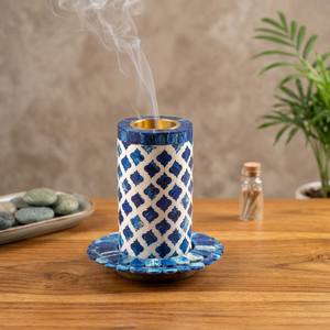 Elegante Quemador de Incienso Hecho a Mano con Resina de Madreperla y Base de Bambú, Incienso Indio Ecológico para Meditación, Falak World Export - Product Image 1