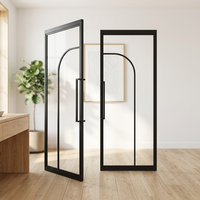 Porte battante double en verre trempé noir mat de style français avec cadre en acier pour maison et bureau