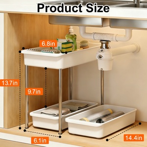 Étagère de rangement coulissante à 2 niveaux pour sous-évier, blanche/noire, pour cuisine et salle de bain, organisateur d'armoire - Product Image 2