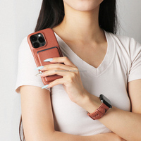 Casing Ponsel Kulit dari Bahan Daur Ulang dengan Tali Selempang untuk iPhone 14 15 16 Pro Max, Dompet Pelindung Kartu