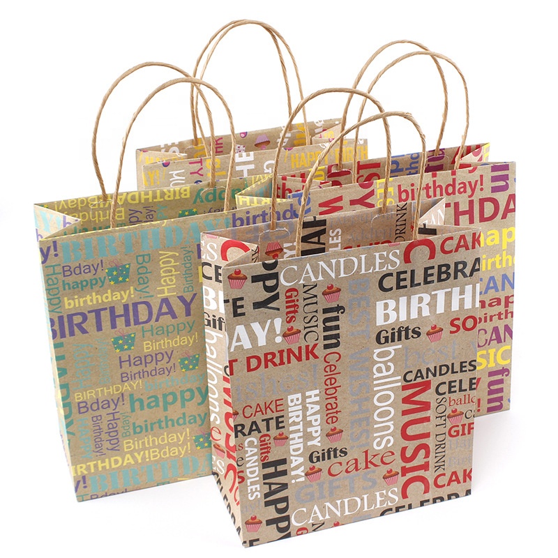 New low price t mix color printing hot foil white kraft paper bag with handle