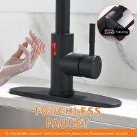 Robinet de cuisine moderne en céramique sans contact, en acier inoxydable brossé, avec douchette extractible, lumière LED, poignée unique et capteur de mouvement