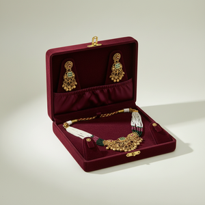 Ensemble de collier ras-de-cou traditionnel en argent multicolore perlé avec pierre verte centrale et pendentifs, et boucles d'oreilles assorties - Product Image 4