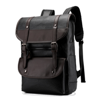 Tas Ransel Laptop Bisnis Pria Retro Kapasitas Besar Tahan Air Kulit Bolsas Couro Pu Backpack Sac Cuir Sac dos Homme Impermable