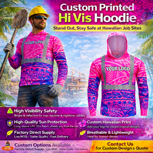 เสื้อยืดนิรภัยแขนยาวพิมพ์ลายฮาวายแบบเรืองแสงน้ำหนักเบา เสื้อทำงานก่อสร้าง เสื้อฮู้ดแบบมองเห็นได้ชัดเจน - Product Image 3